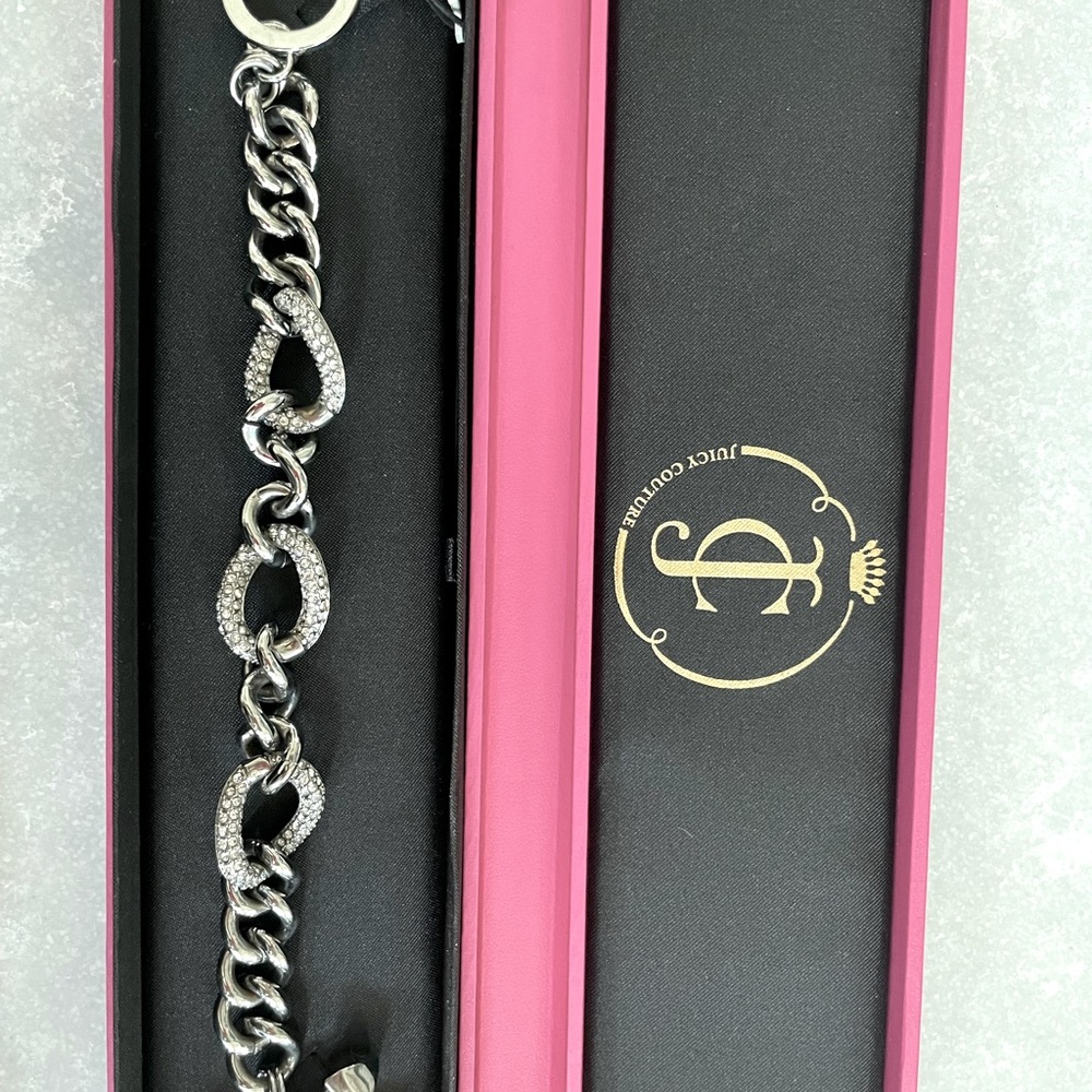 Juicy Couture Silver Rhinestone Matching Necklace & Bracelet